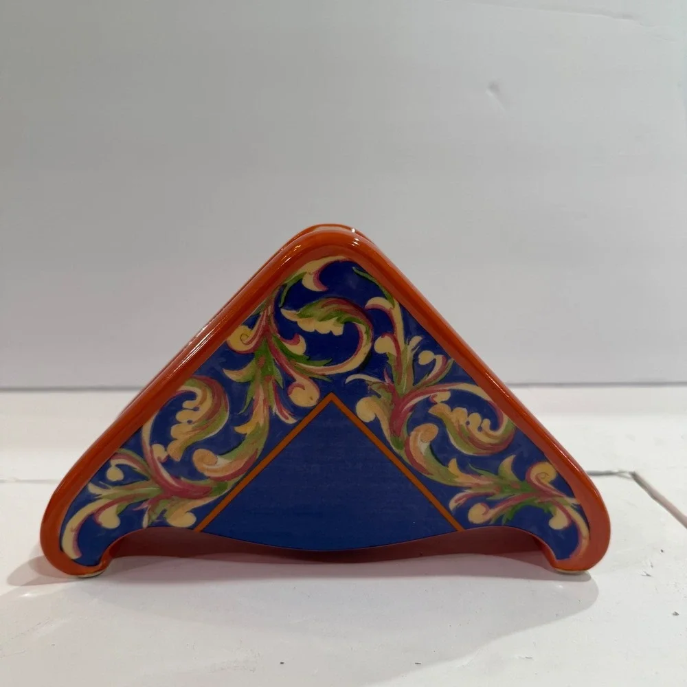 Pfaltzgraff Villa della Luna Ceramic Napkin Holder Orange Blue Whimsical 2004